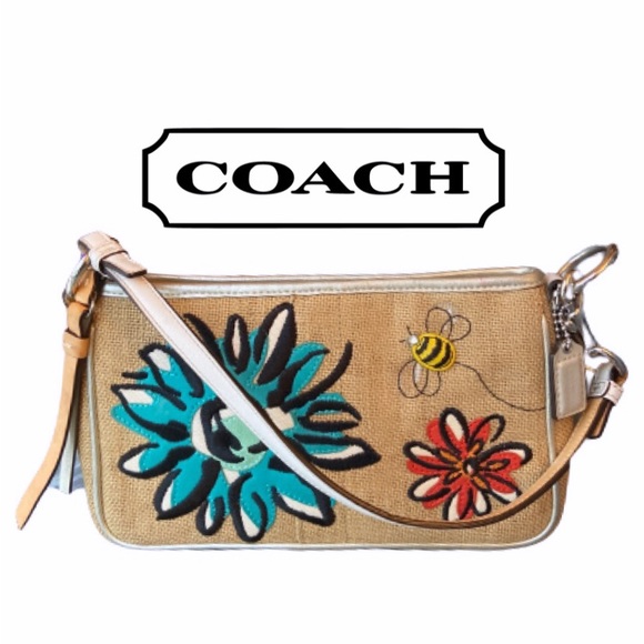 Coach Handbags - Limited Edition embroidery COACH flower bee burlap canvas mini bag 🩷